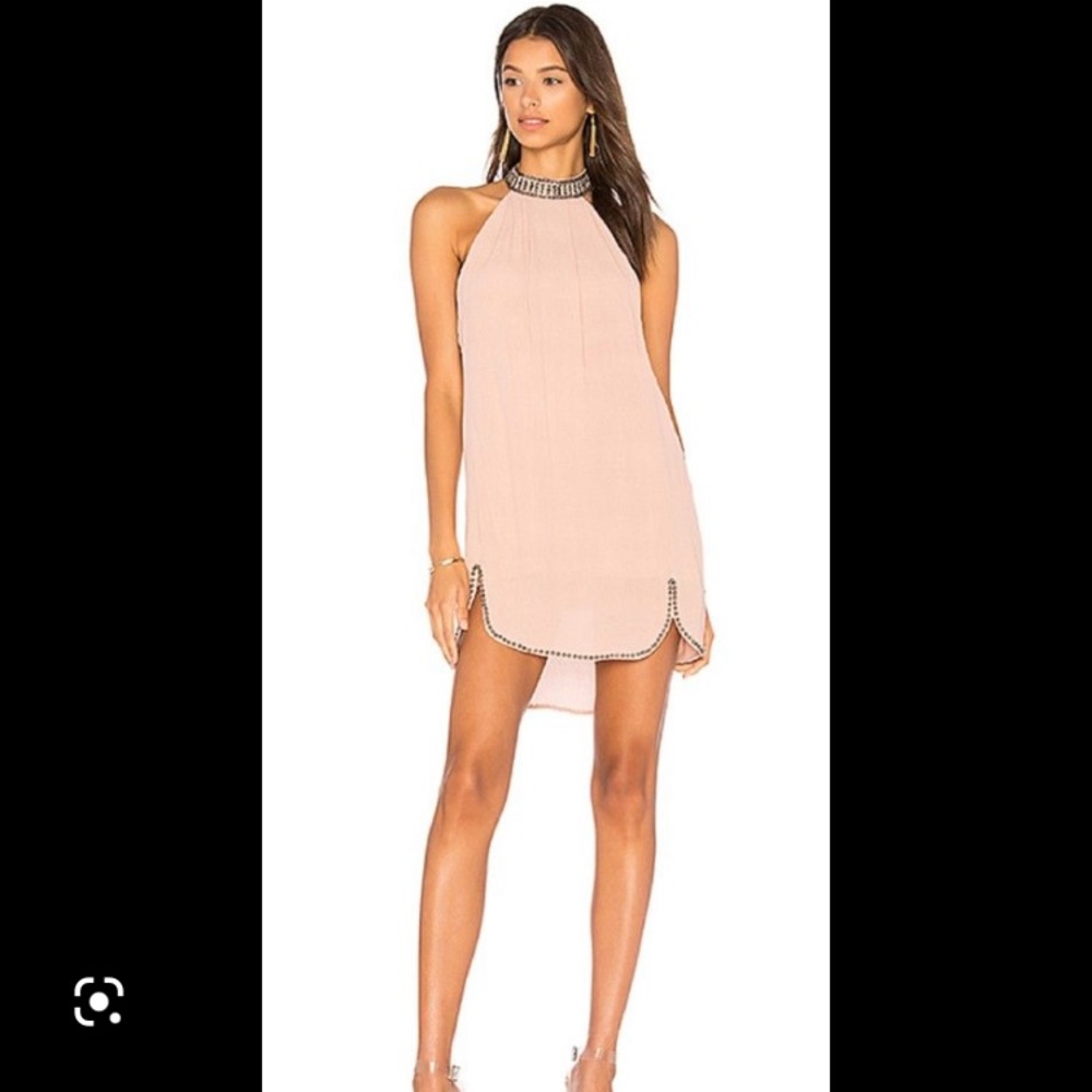 NWT NBD (brand on Revolve) Dusty Pink/Blush Lourdes Beaded Mini Dress Large